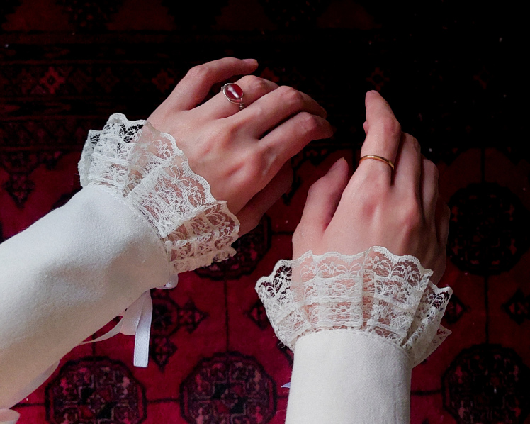 آستینک ساق دست چین دار توری وینتیج