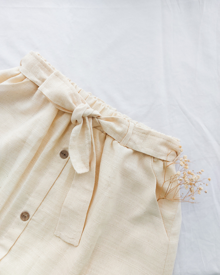 دامن لینن بلند زنانه لنین کلوش فون کمربند و جیب دار