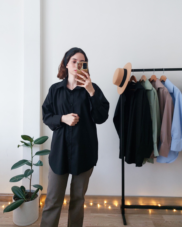 شومیز زیر کت زنانه یقه مردانه شیک پیرهن مشکی رنگبندی بیسیک قد ۸۰ دانشجویی